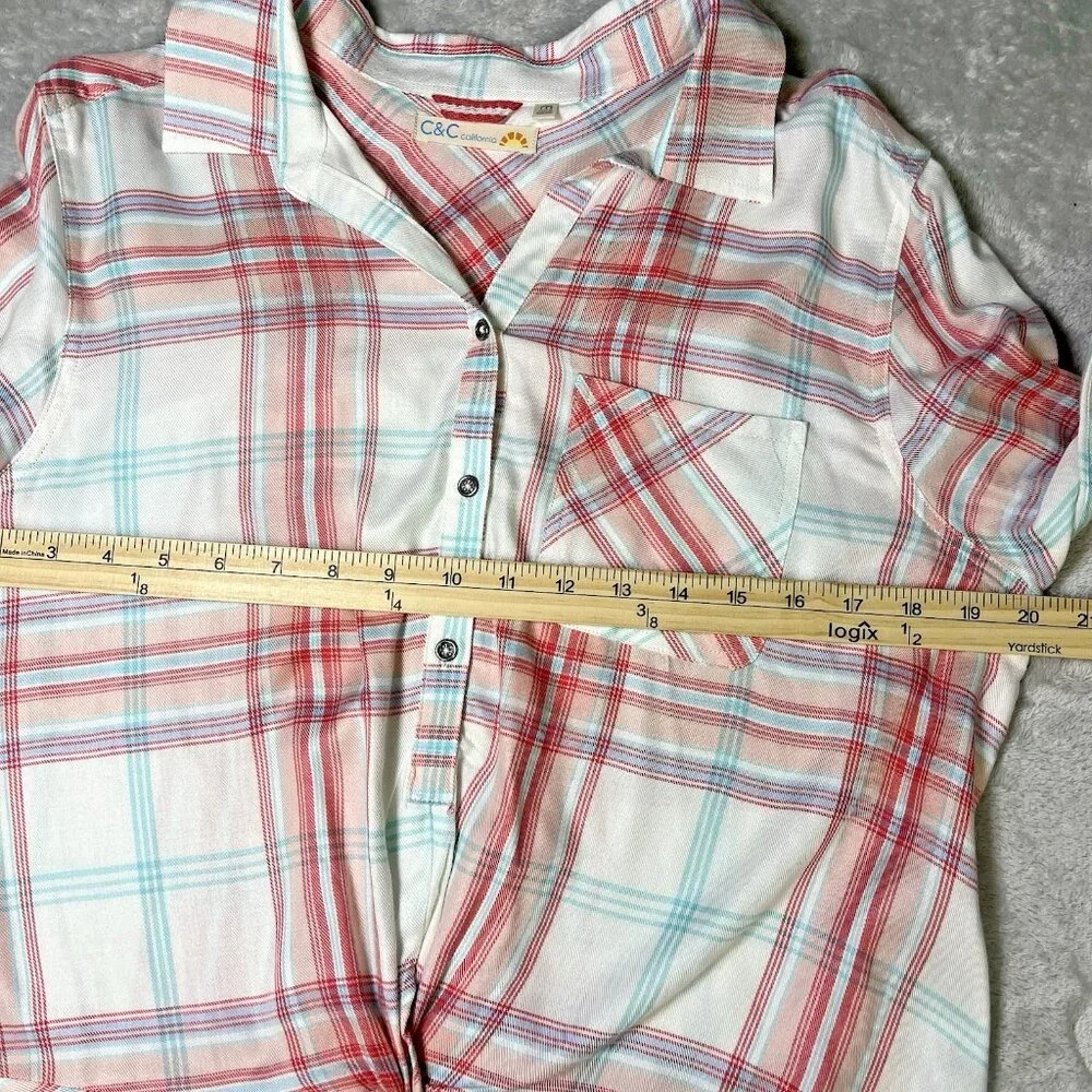 C & C California Womens Top High Low Twist Front Plaid Pullover Coastal‎ Pastel - Picture 10 of 10